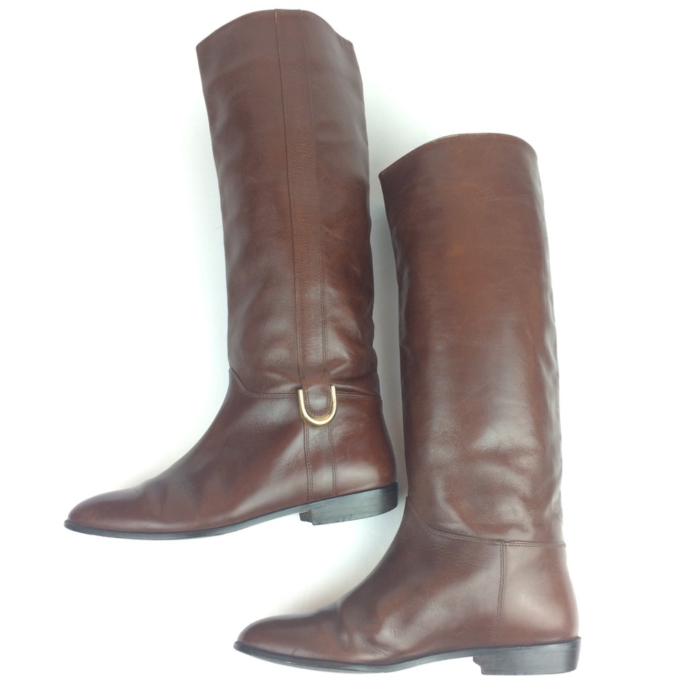 Classic Brown Leather Knee-High Heeled Boots